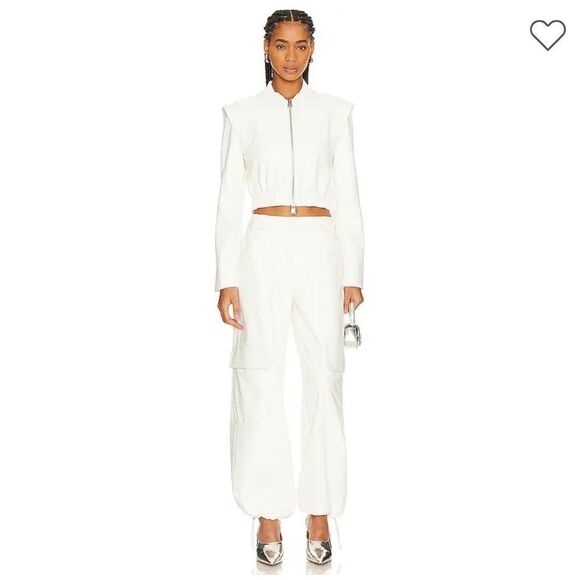 $645 Jonathan Simkhai Doreen Faux Leather Bomber Jacket Ivory NWT Revolve L - Picture 2 of 14